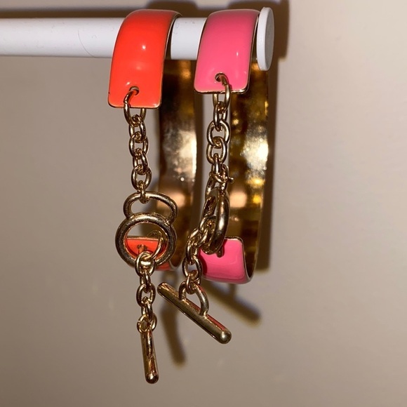 ✅Galerie Lafayette orange/pink bracelets w/ gold tone chain and toggle clasp 🧡🩷 - Picture 3 of 5